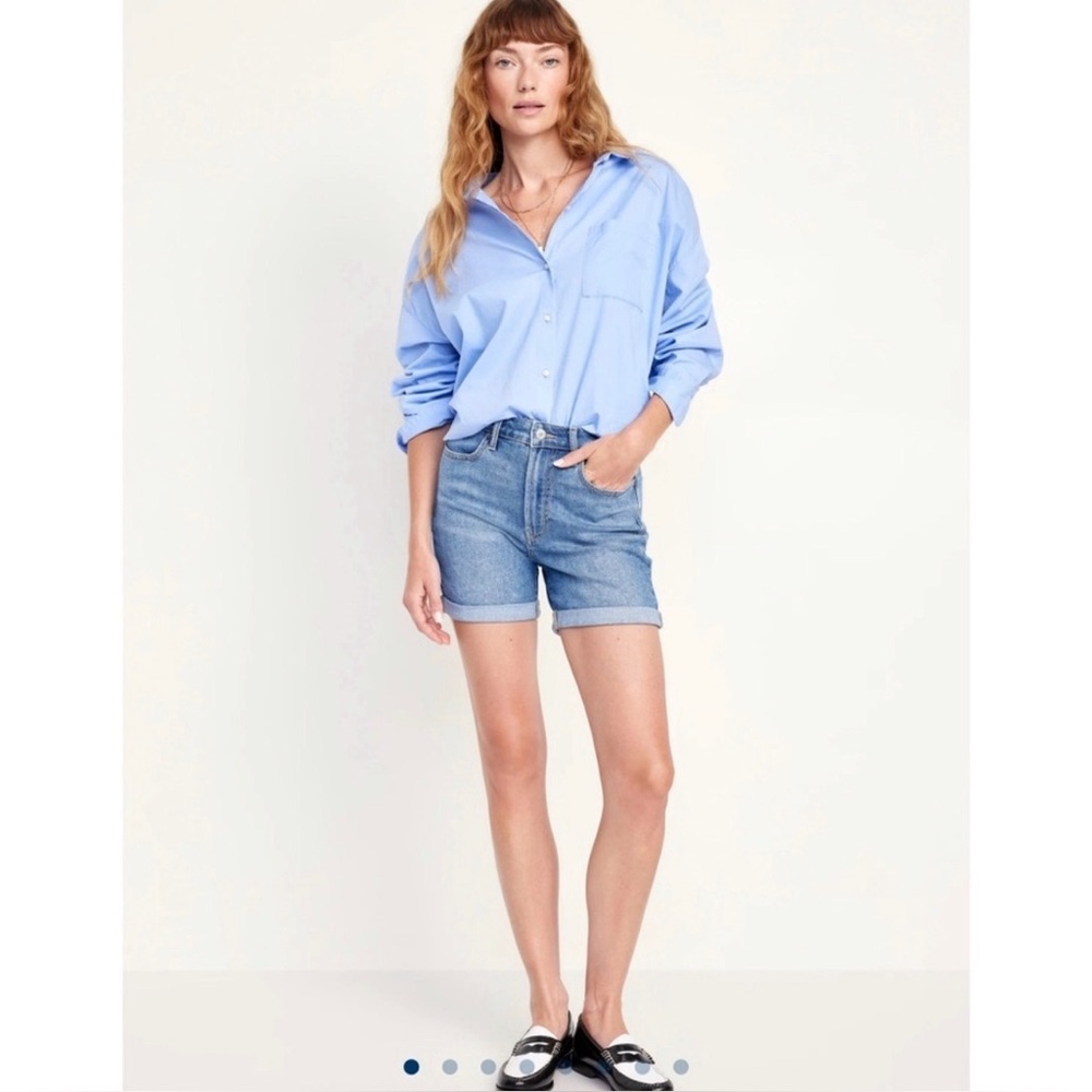 NWT Old Navy Women Blue Hight Waist OG Straight Denim Shorts US2 Preppy Classic - Picture 1 of 9